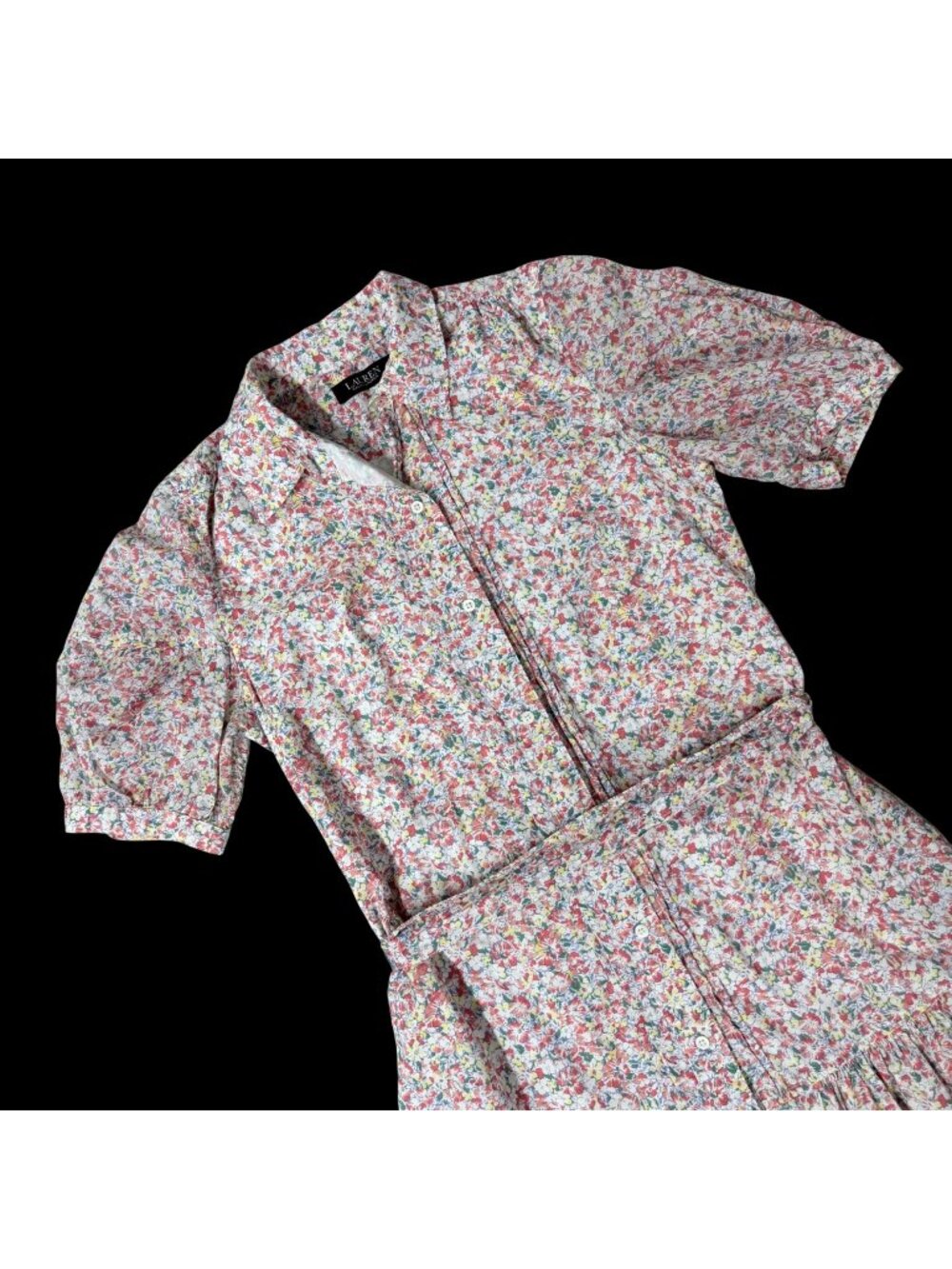 Lauren Ralph Lauren Floral Shirt Dress Cotton Tie Waist Size 6 Pockets Flowers